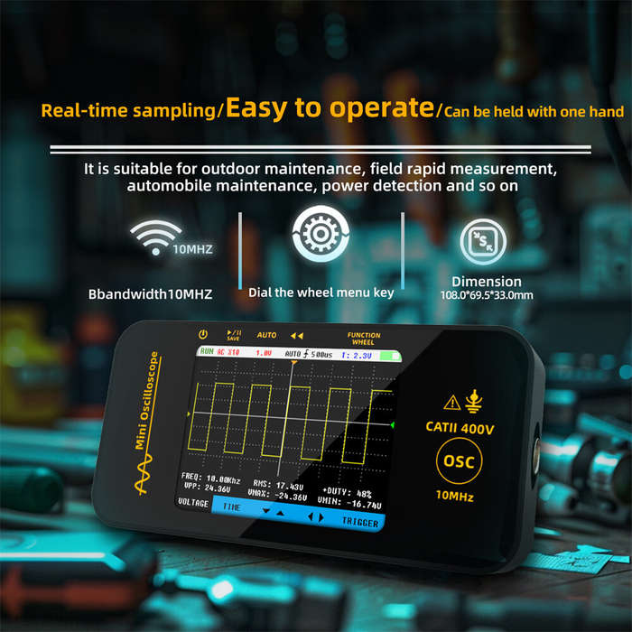 Black - BSIDE Mini OT3 Oscilloscope 3.2" TFT Color Screen 10MHz Bandwidth Real-Time Sampling 48MSa/s