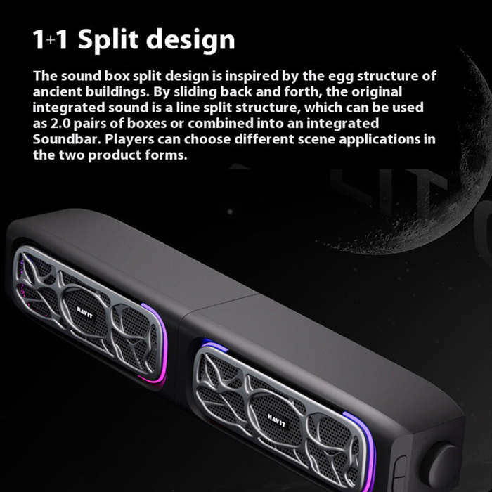 Electroplating Black - Havit M21 Wired Speaker Desktop Computer Soundbar Dual 66mm Speakers 360 Surr