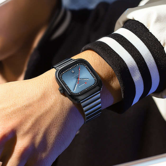 Black + Blue - CURREN 36MM Large Dial Fashion Square Men's Quartz Watch Waterproof Luminous Calendar