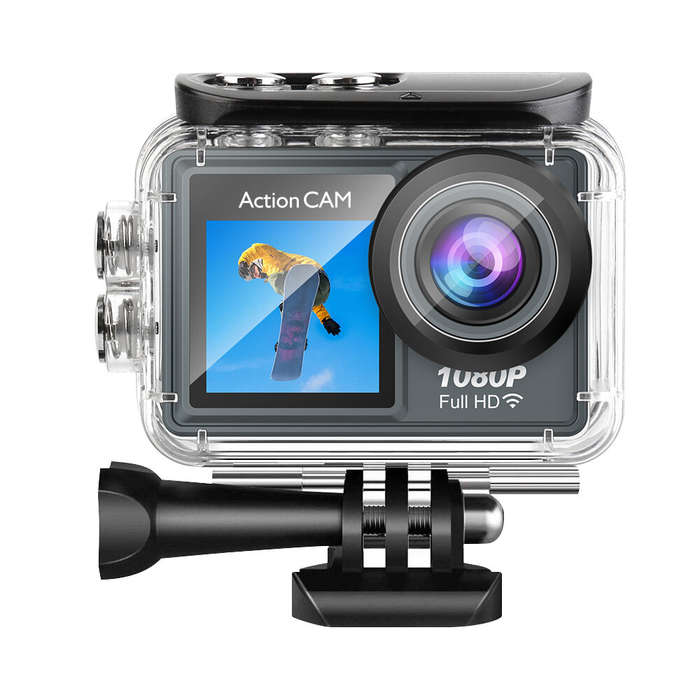 Black - AUSEK Sports Camera 1080P Anti-Shake Pre-Recording HD Dual Screen Wifi Outdoor Shooting Cycl