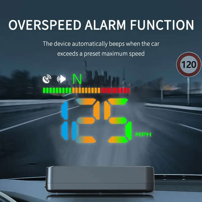 Black - Car HUD Head-up Display GPS Multi-function Speedometer HD Instrument Display Over-speed Warn