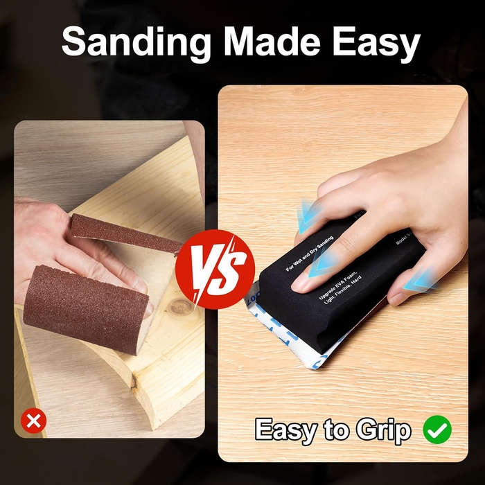 Black - 7pcs Sanding Block Kit EVA Foam Wet Dry Sandpaper for Woodworking Automotive Car Bodywork
