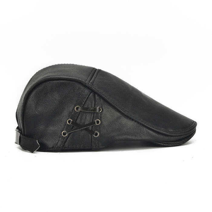 Black - Collrown Berets Mens Flat Caps Genuine Leather Duck Tongue Cap Classic Adjustable Casual Dri