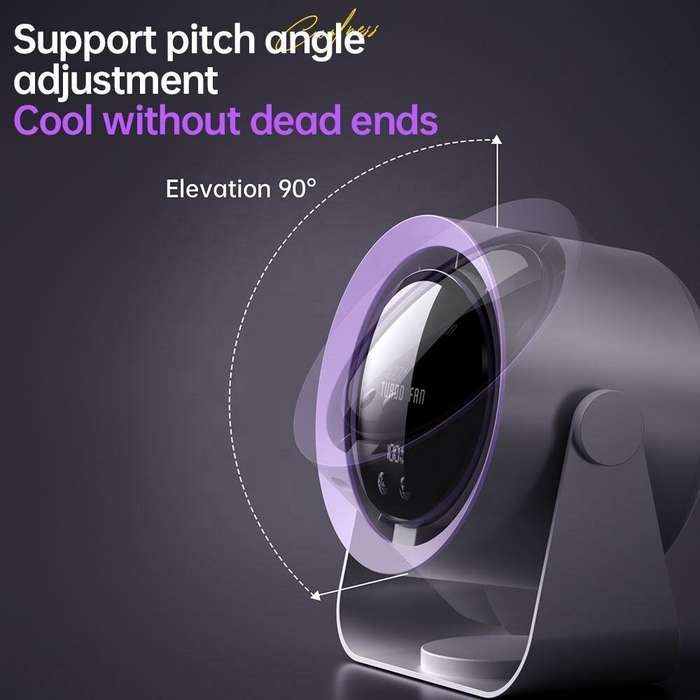 Grey - Digital Display High Speed Turbine Small Fan Desktop Small Electric Fan Type C Strong Wind Ci