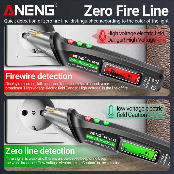 ANENG VC1019 Red Laser Test Pen Voice Broadcast Voltage Detector 12-1000V Volt Current Non-Contact P