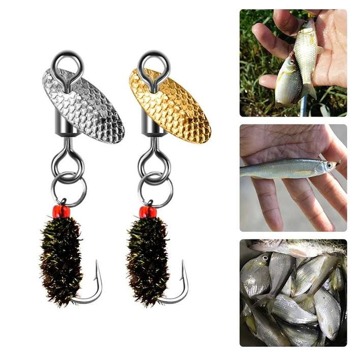 S - 3Pcs Gold & 2Pcs Silver New Fishing Bait Fly Fishing Lure Fishing Spoon Trout Lure Single Hook S