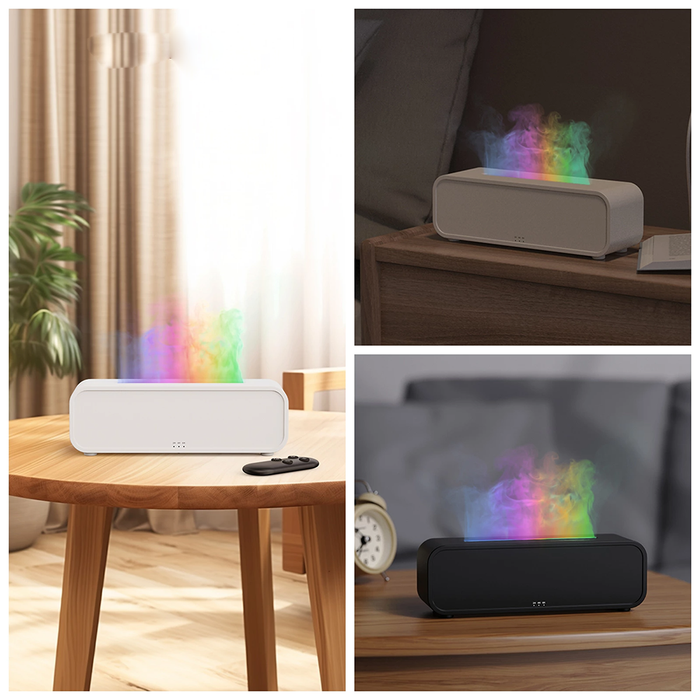 White - Tevorex 250ML Colorful Flame Aromatherapy Diffuser Dynamic Fire Flame Cool Mist Humidifier w