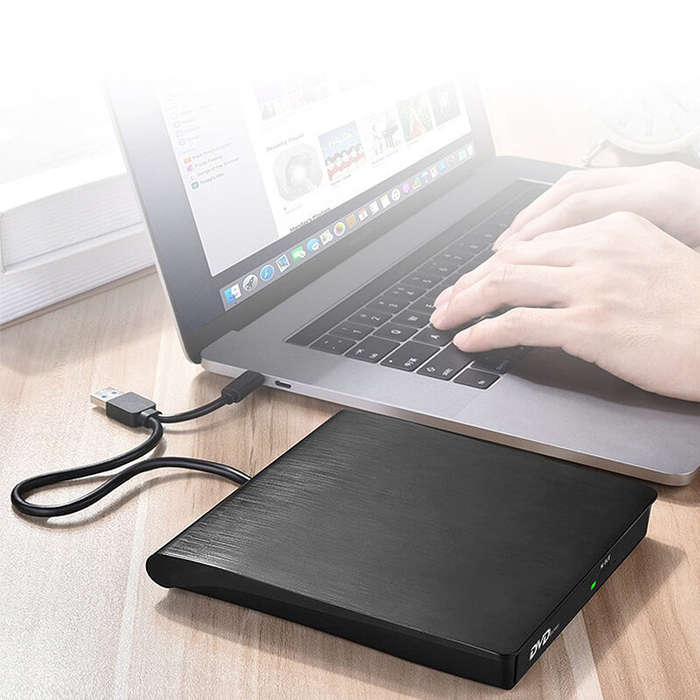 Black - XD020 USB3.0+Type-C 2-in-1 Slim External DVD RW CD Writer Drive Burner Reader Player Optical