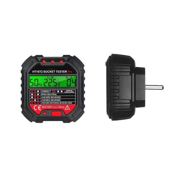 UK Plug - HT107 GFCI Outlet Tester with Voltage Display 90-250V Socket Tester for Electric Maintenan