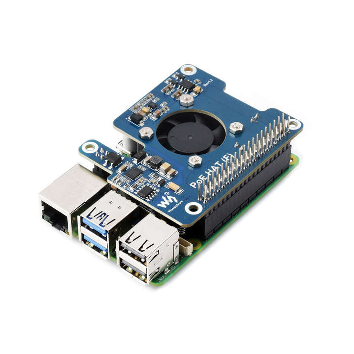 Blue - Power Over Ethernet HAT For Raspberry Pi 5 / CM 5 POE High Power Onboard Cooling Fan With Met