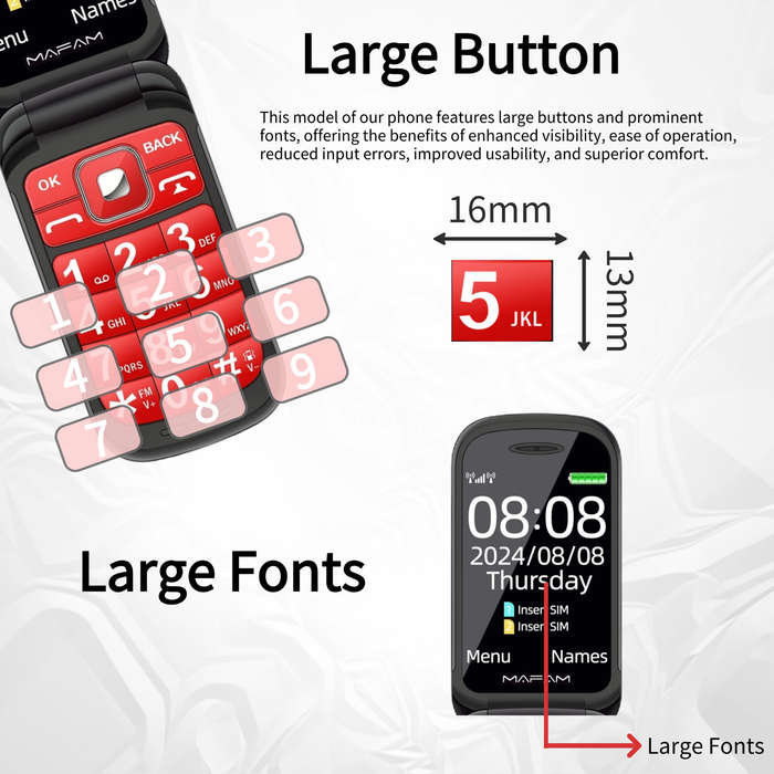 Black - MAFAM F899 2.4 inch Dual Display 2800mAh FM Vibration SOS Fast Quick Torch Loud Volume Flip