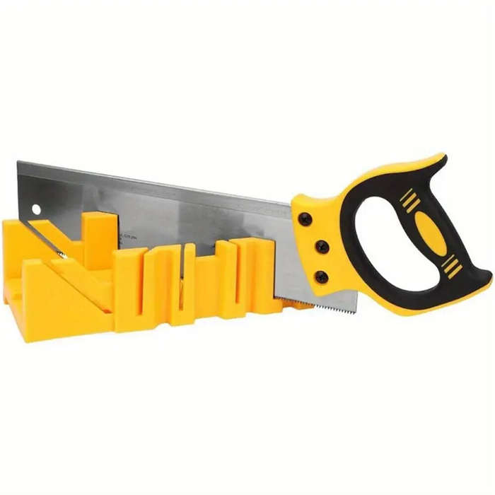 A - Mitre Box and Hand Saw Set 12 inch ABS Plastic Multiple Angle Clamping Mitre Box with 14 inch Ba