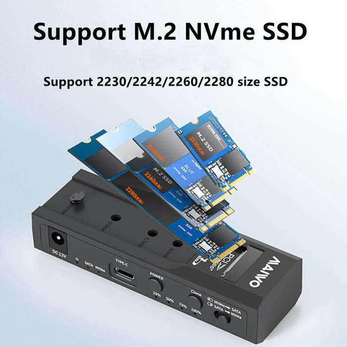 Black - MAIWO Dual Bay M.2 NVME Case and SATA HDD Docking Station Type C 3.1 Docking Station 2.5"/3.