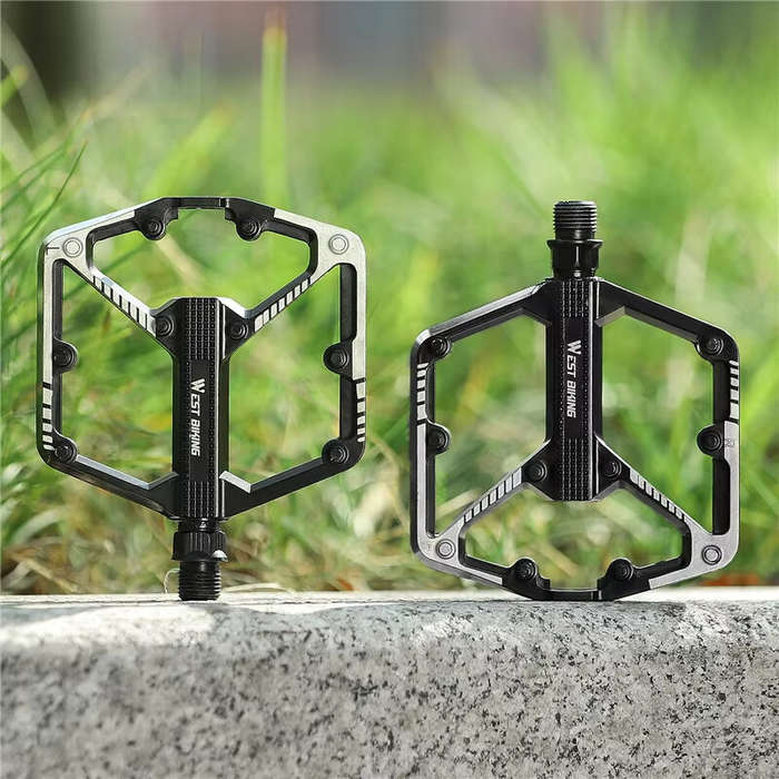 Black - WEST BIKING DU Bearing Bicycle Pedal Anti-slip Cycling Pedal Ultralight Aluminum Alloy for M