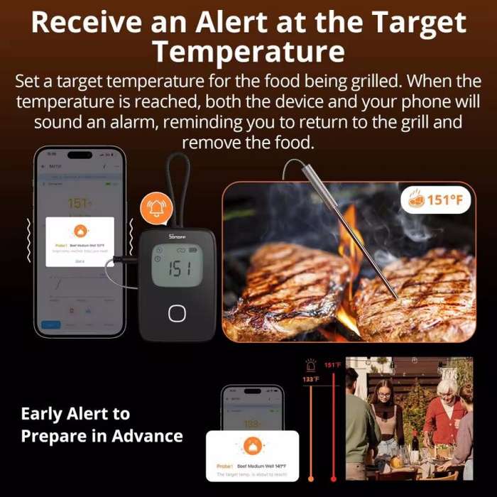 Black - SONOFF BMT01 BBQ Meat Thermometer Remote Monitoring Temperature Alert Barbecue Cooking Oven