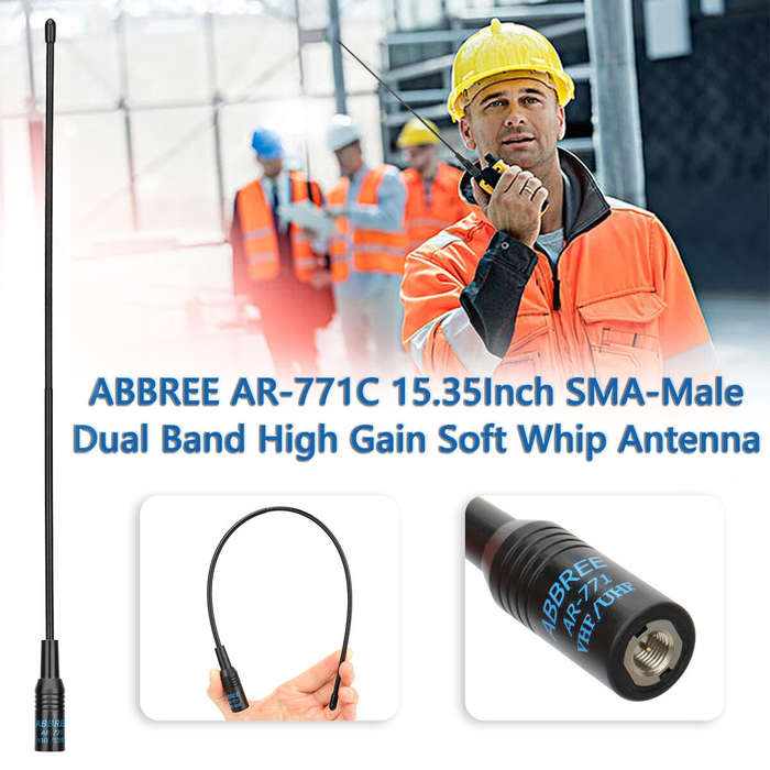 Male - ABBREE AR-771 SMA-Female AR-771C SMA-Male Antenna Dual Band VHF/UHF High Gain Soft Whip Anten