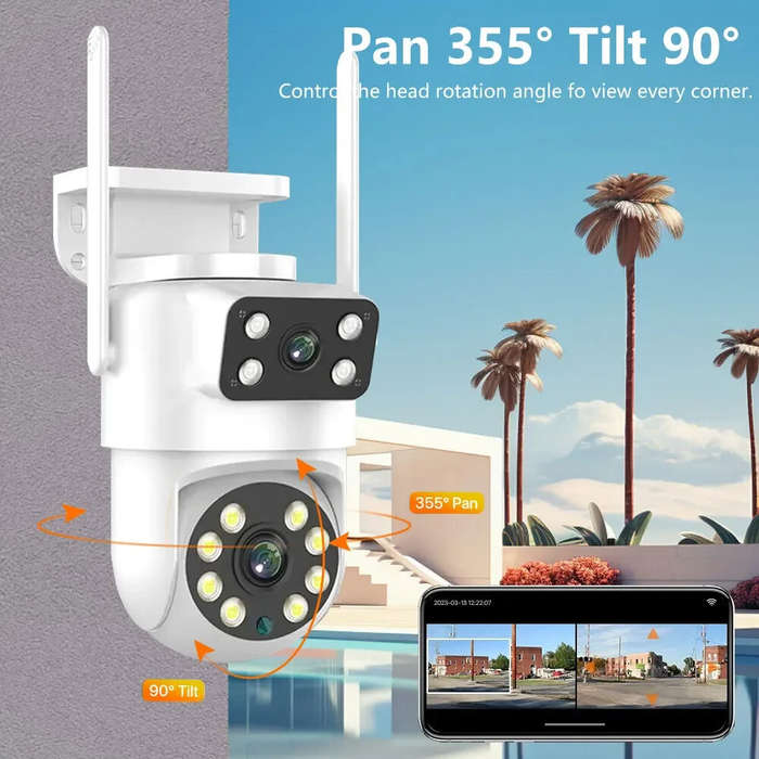 EU Plug - 4MP Dual Lens Tuya Wifi Camera PTZ Outdoor 4K Wireless Dual Screen Security Camera Auto Tr