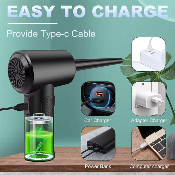 Black - 51000RPM Rechargeable Cordless Handheld Dust Blower with Cleaner Brush Portable Electric Com