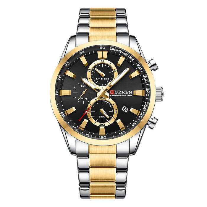 Black Gold - CURREN Business Men Watch Steel Band Multifunctional Chronograph Wristwatch Waterproof