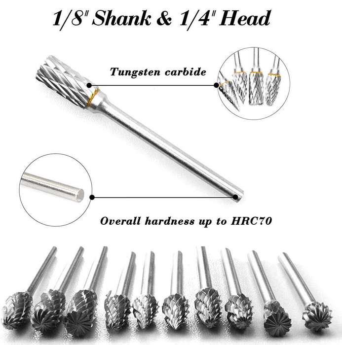 New 10 pcs 1/8" Shank Tungsten Carbide Milling Cutter Rotary Tool Burr Double Diamond Cutting Rotary