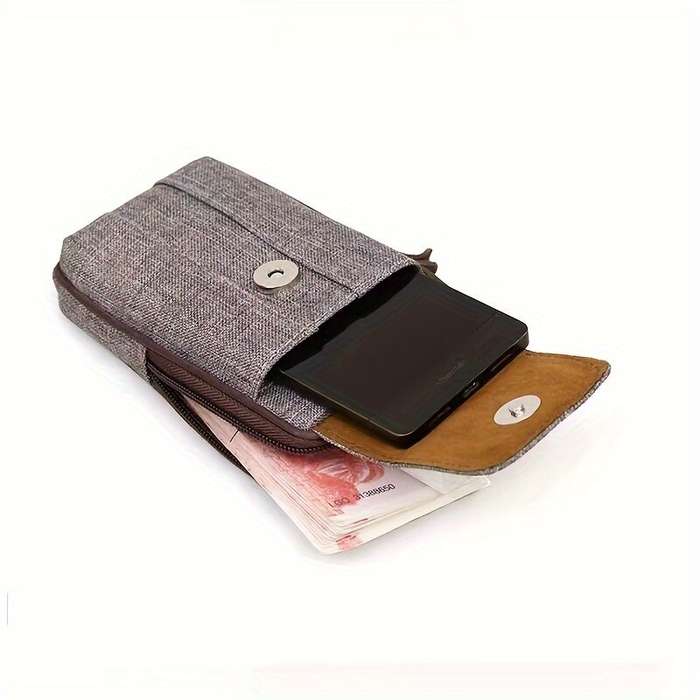Black - Men's Canvas Mobile Phone Belt Waist Bag Portable Multi-Pocket Fanny Pack Card Holder Wallet