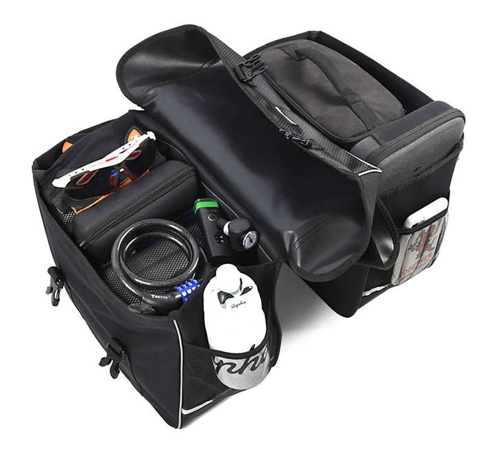Black - WEST BIKING 30L Bicycle Panniers Bag with Rain Cover Wear-resistant Cycling Travel Saddle Ba