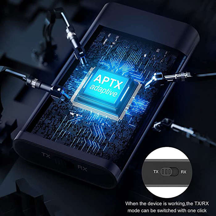 Black - BlitzMax BT05 Transmitter Receiver bluetooth V5.2 Apt Adaptive Low Latency HiFi Sound Dual L