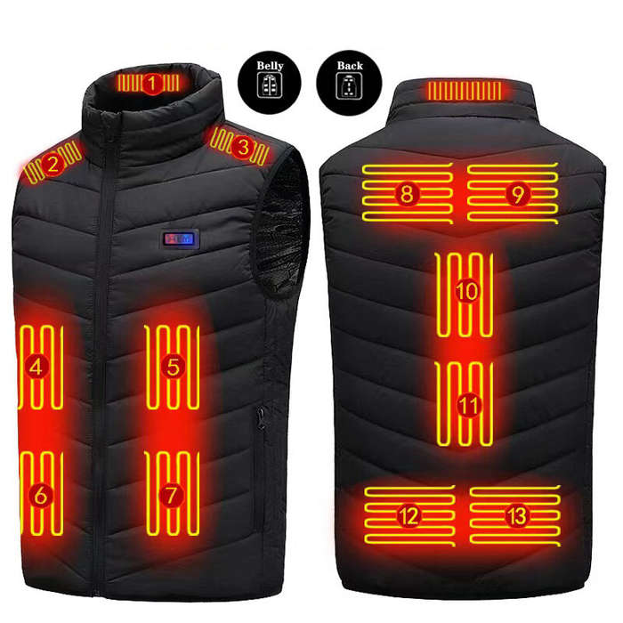 3XL - TENGOO HV-13 Electric Heated Vest - 13 Heating Areas Loose Fit for Unisex, USB Chargeable & Wa