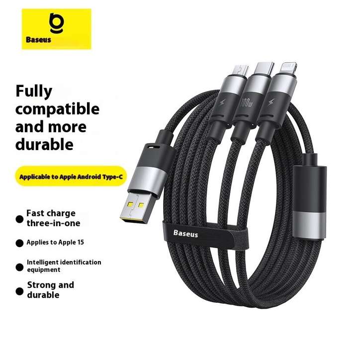 Black - Baseus Star Speed Series 100W USB-A to Type-C/Micro/iP Cable Fast Charging Data Transmission