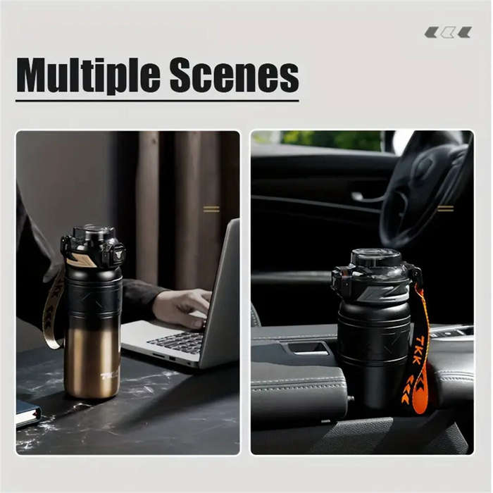 Black Grey - TKK SUS316 700ml Thermos Bottle Large Capacity Vaccum Cup Cold Insulation Portable Stra