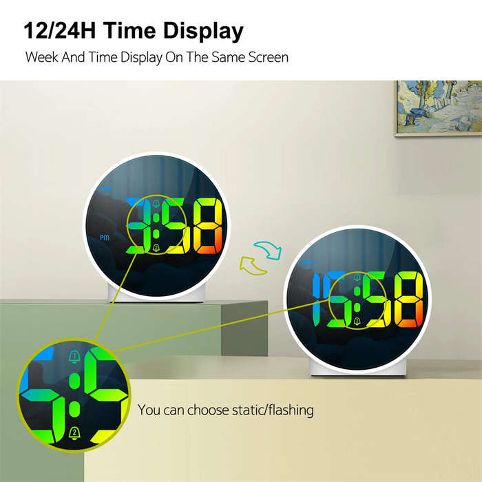 #A - Multifunctional Compact LED Digital Alarm Clock with Dual Alarm Snooze 12/24H Display Adjustabl