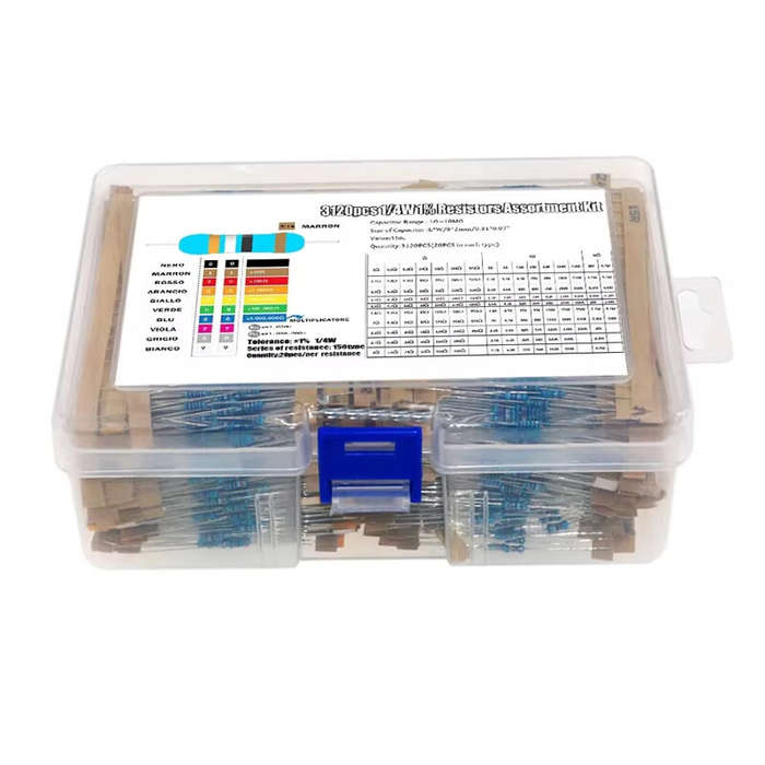 Kit - 156 Value 3120 PCS 1/4W Metal Film Resistor Kit 1-10M 1% Tolerance Ideal for Electronics Proje