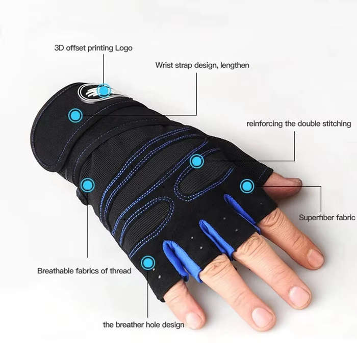 L - XANES Cycling Gloves Fitness Weight Lifting Wristband Half Finger Gloves Body Building Training