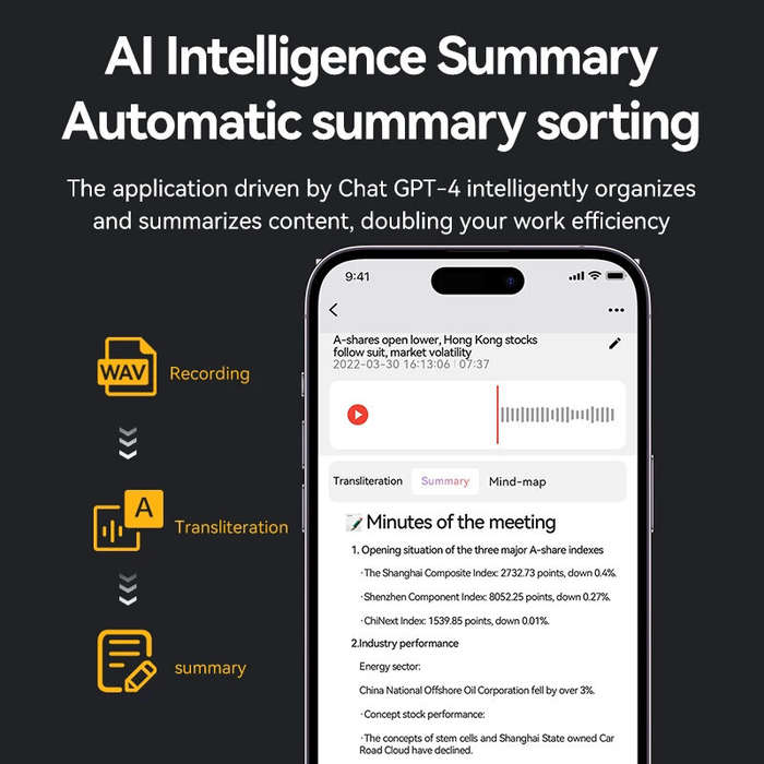Black - A3 AI Voice Recorder 64GB AI ChatGPT-4 Intelligent Voice Recorder Audio App Phone Call Recor