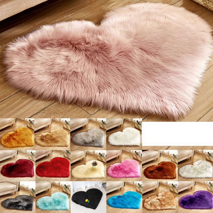Sky Blue - Soft Long Plush Carpet Area Rug Floor Heart Mat Sofa Chair Pad Home Decor