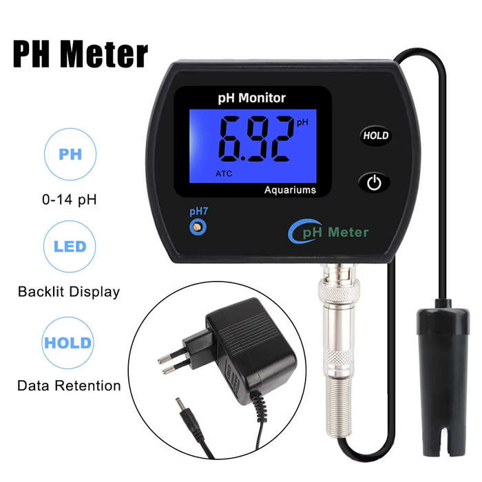 EU Plug - PH Meter Acidometer LCD Display Water Quality Monitor Test Gauge Multi-parameter For Aquar