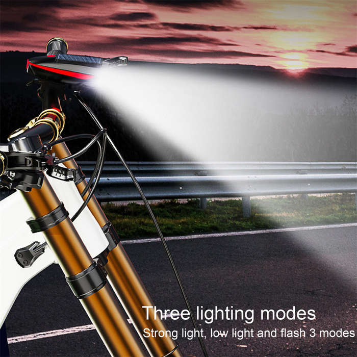 Cansses 3 in 1 Solar Bike Headlight XPE Lamp Beads 1200mAh Battery Waterproof 3 Light Modes with 120
