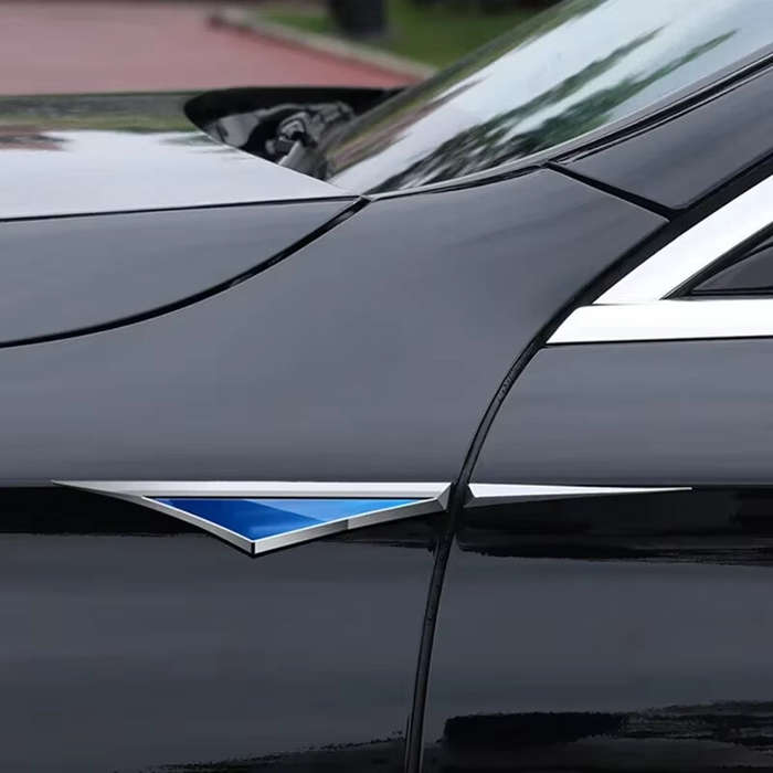 Black+Blue - 2pcs 3D Leaf Side Emblem Sticker Metal Alloy Car Stickers Side Emblem Badge Universal