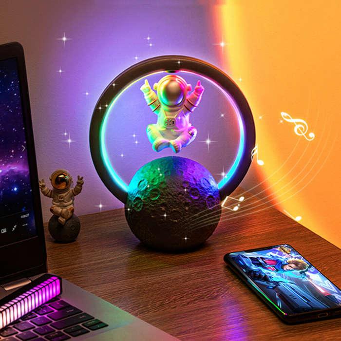 Gold #B - Magnetic Levitating Astronaut LED Night Light RGB Atmosphere Lamp With Music Player Blueto