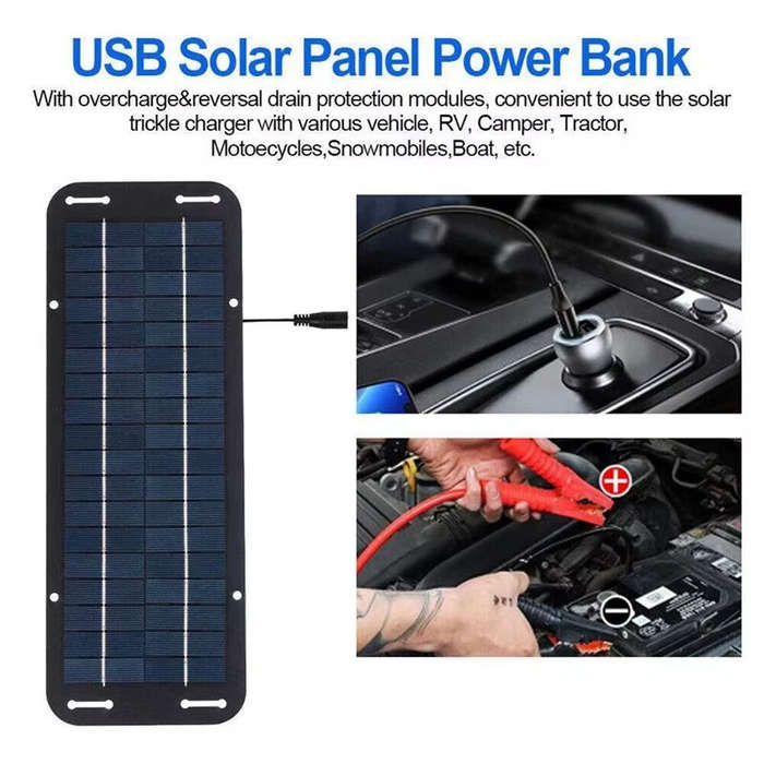 6W - 12V Solar Panel 6W Portable Flexible Solar Charger Kit with USB 5V DC Output for Car Camping Hi