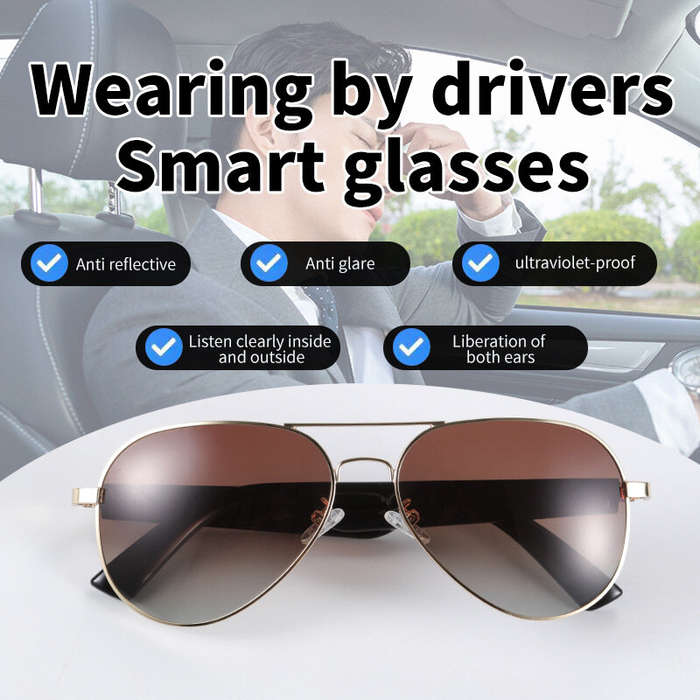 Brown - MZ01 Wireless bluetooth 5.1 Glasses Earphone Stereo HD Sound UV Protection Smart Audio Glass
