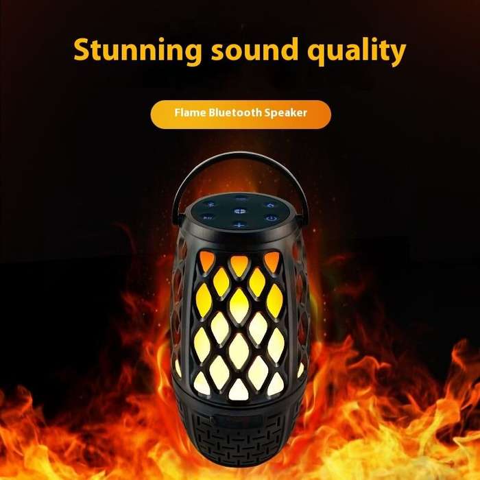 Black - HUOLEME HLM-010 Wireless bluetooth Speaker Handheld Flame Lighting Speakers 360 Stereo Surro