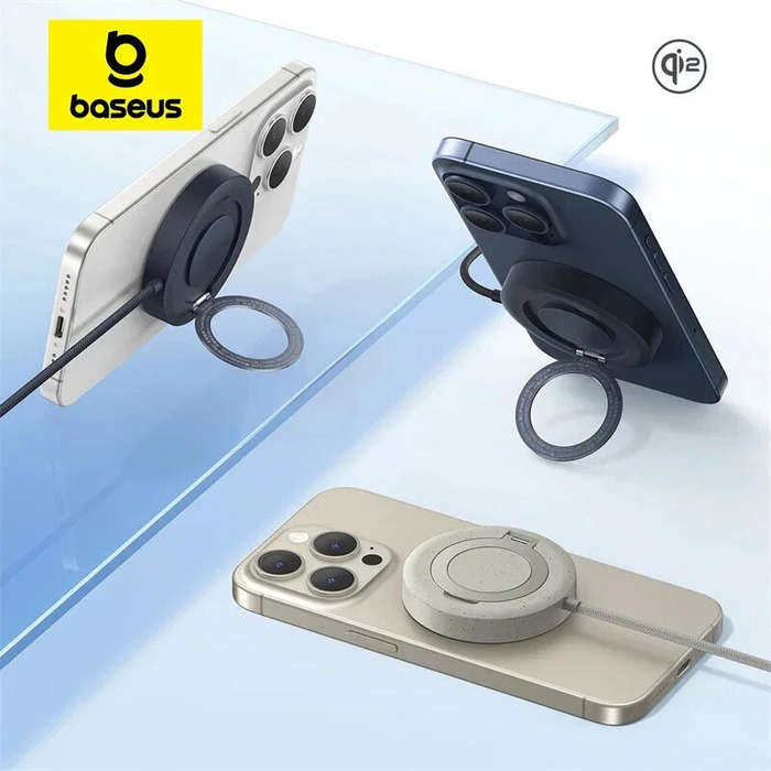 Black - Baseus Simple Mini4 15W Magnetic Wireless Charger Fast Wireless Charging Stand for Smart Pho