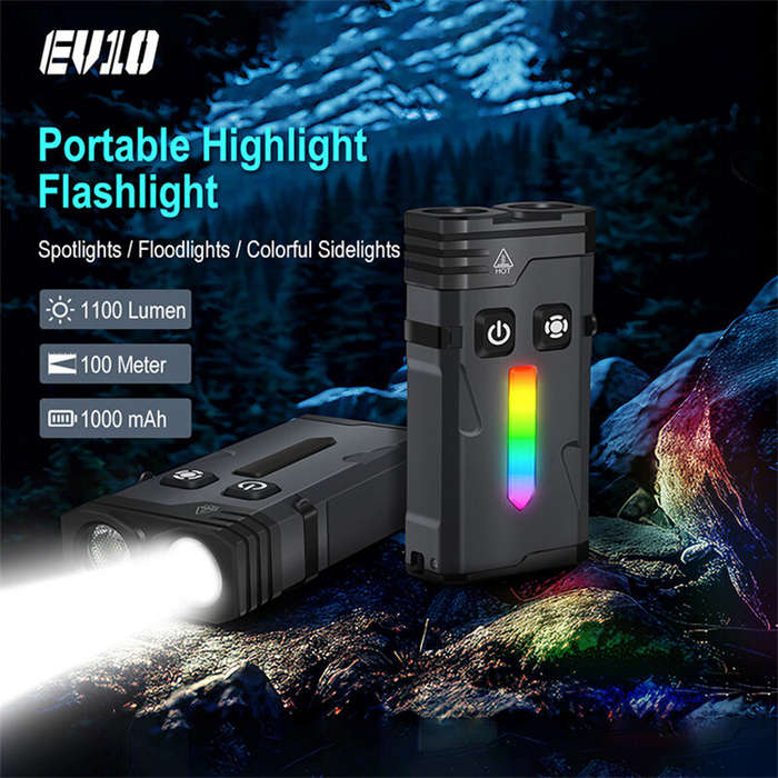 Black - SEEKNITE EV10 1100LM EDC Keychain Flashlight Polypan-RGB Flash Color Clip-on Light Type-C Re