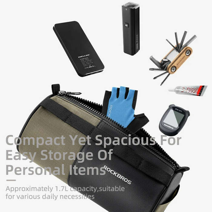 ROCKBROS Bicycle Handlebar Bag 1.7L Large Capacity Three-point Fixation Adjustable Strap Shoulder Ba