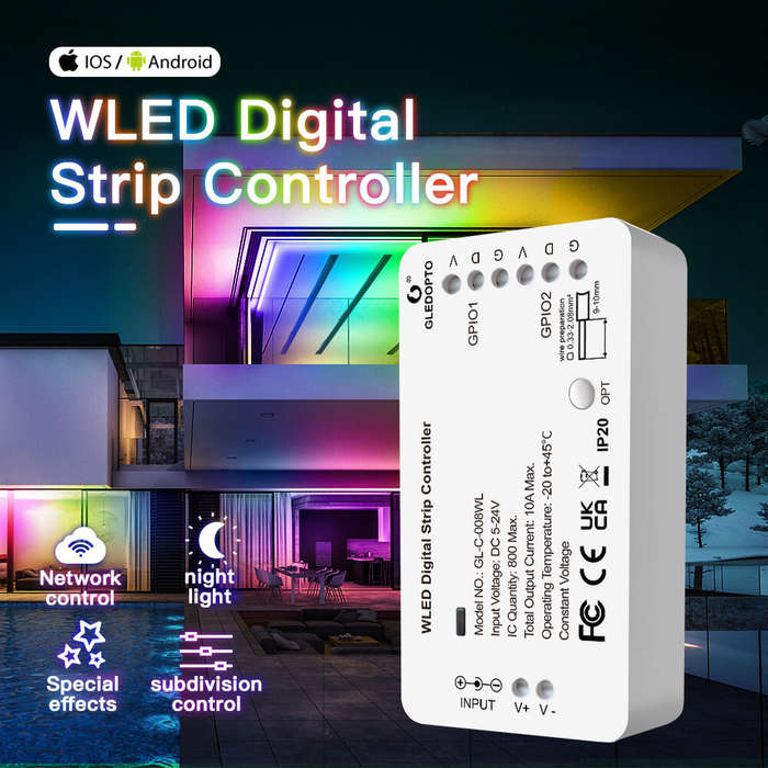 GLEDOPTO WLED Strip Light Controller 5-24V WS2812B WS2811 SK6812 TM1814 WS2813 WS2815 RGBIC LED Digi