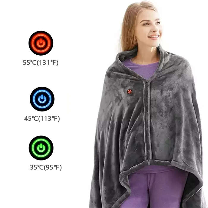 Grey - 150x80cm USB Electric Blanket Warm Cape Coral Fleece Plush 3 Speed Winter Heater Warming Pad