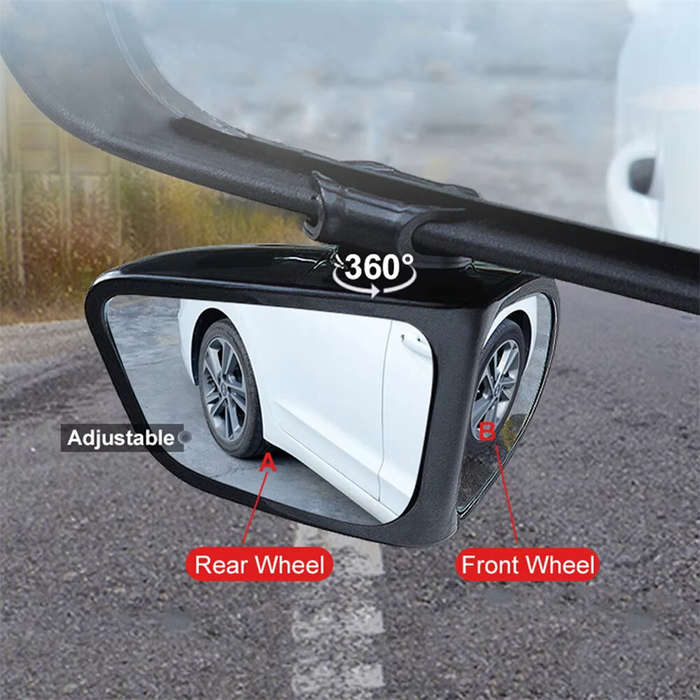 White - Pair 360 Blind Car Rearview Mirror Auxiliary Mirrors Spot Mirror Adjustable Rotatable Convex