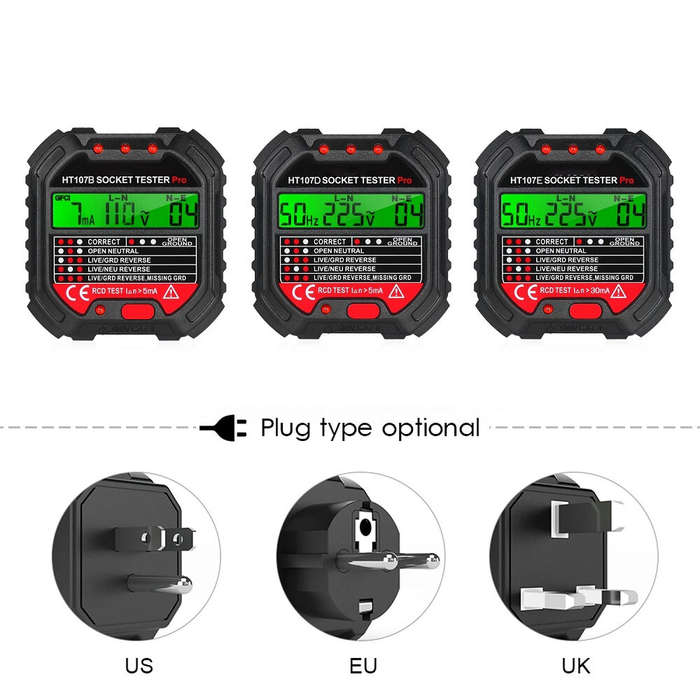 UK Plug - HT107 GFCI Outlet Tester with Voltage Display 90-250V Socket Tester for Electric Maintenan