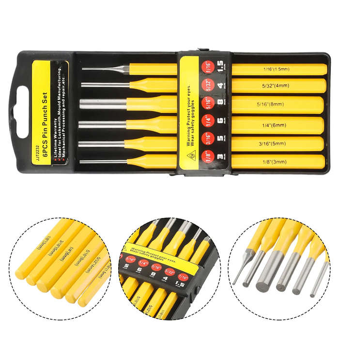 6Pcs - 6PCS Roll Pin Punch Set Fast Pin Removal Drive Pins In or Out 1/8 3/16 1/4 5/16 5/32 1/16 Inc